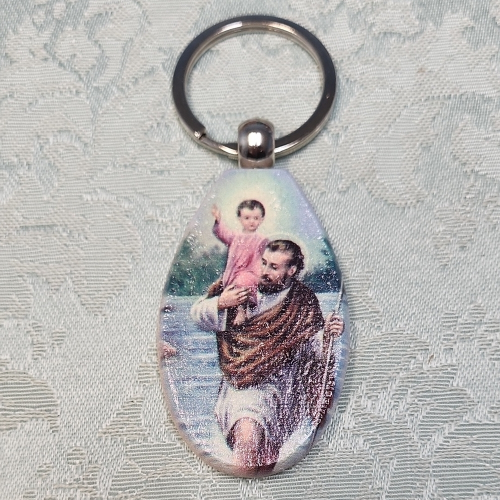 **HALF PRICE**Saint Christopher Wooden Keychain!